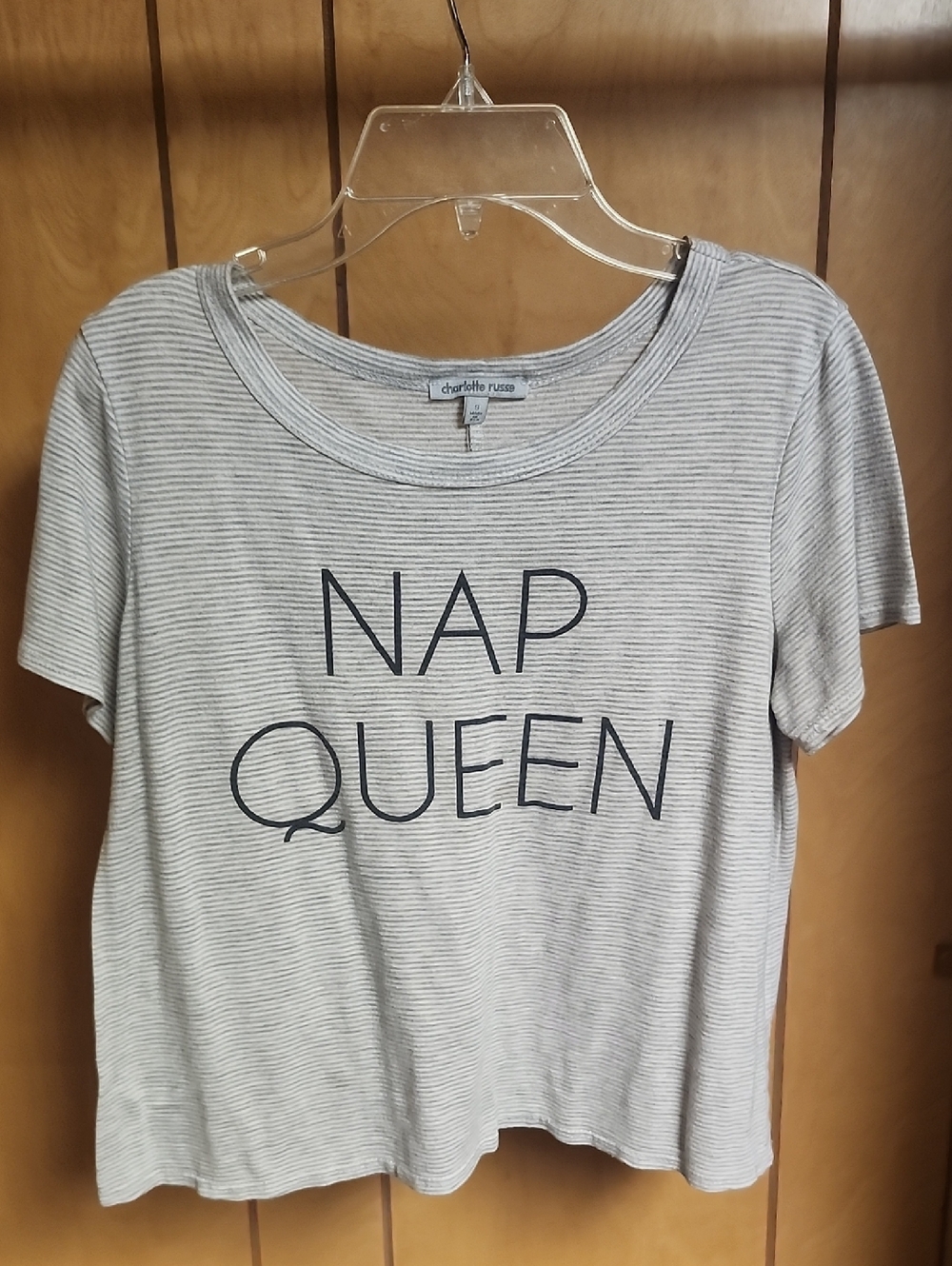 Charlotte Russe Gray Striped "NAP QUEEN" Short Sleeve Tee